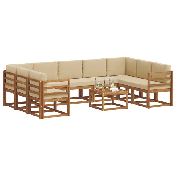 vidaXL Conjunto de sof&aacute;s de exterior con coj&iacute;n 10 pcs Natural y Beige