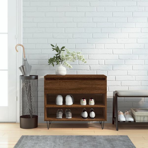 vidaXL Mueble zapatero madera contrachapada roble marr&oacute;n 70x36x60 cm
