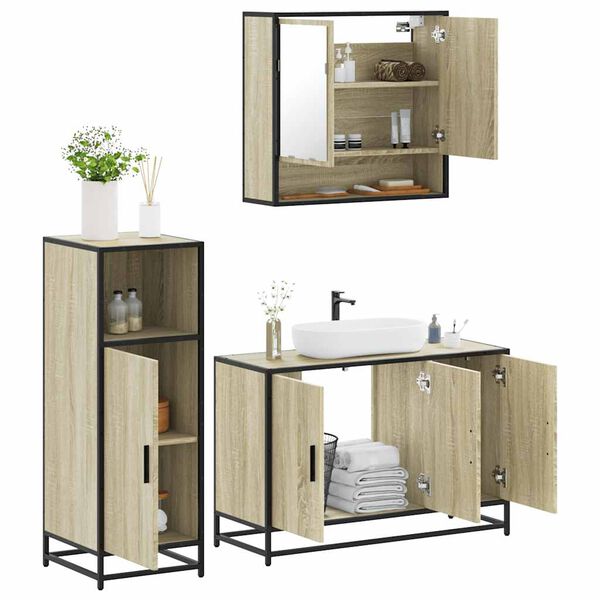 vidaXL Set de muebles de ba&ntilde;o 3 pzas madera contrachapada roble Sonoma