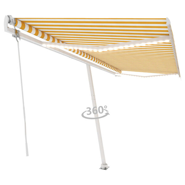 vidaXL Toldo autom&aacute;tico LED sensor de viento amarillo blanco 500x350cm