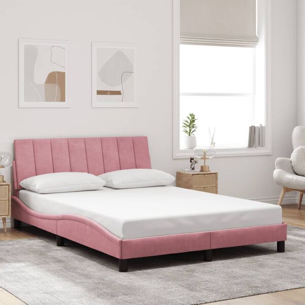 vidaXL Estructura de cama sin colch&oacute;n Hanko terciopelo rosa 140x190 cm