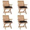 vidaXL Sillas de jard&iacute;n plegables 4 uds madera maciza teca con cojines