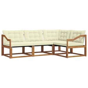 vidaXL Conjunto de sof&aacute;s de exterior con coj&iacute;n 4 pcs Natural y Crema