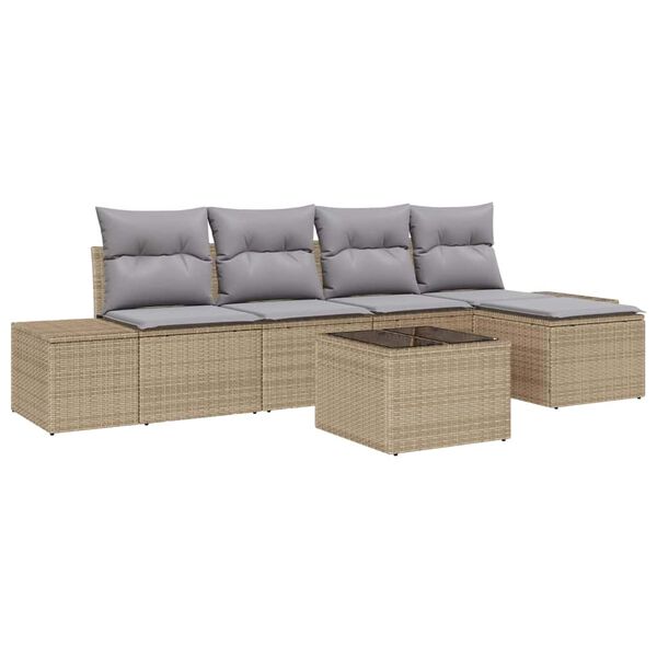 vidaXL Conjunto de sof&aacute; de jard&iacute;n 6 pcs Beige rat&aacute;n sint&eacute;tico