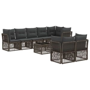 vidaXL Conjunto de sof&aacute;s de jard&iacute;n 9 uds. Gris rat&aacute;n sint&eacute;tico