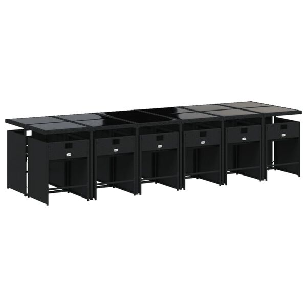 vidaXL Set comedor de jard&iacute;n con cojines 13 pzas rat&aacute;n sint&eacute;tico negro