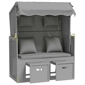 vidaXL Silla playa Strandkorb con cojines rat&aacute;n sint&eacute;tico madera gris