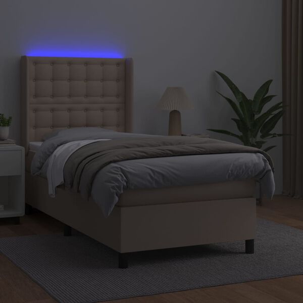 vidaXL Cama box spring colch&oacute;n LED cuero sint&eacute;tico capuchino 80x200 cm