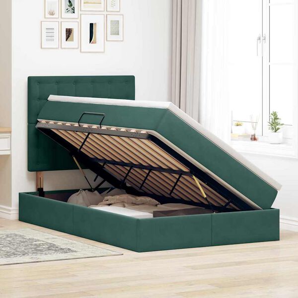 vidaXL Cama con almacenamiento y LED Verde oscuro 120 x 200 cm