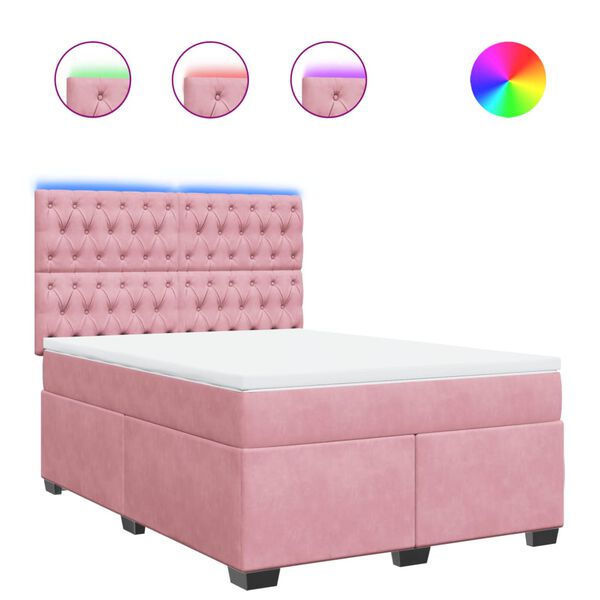 vidaXL Cama box spring con colch&oacute;n terciopelo rosa 160x200 cm