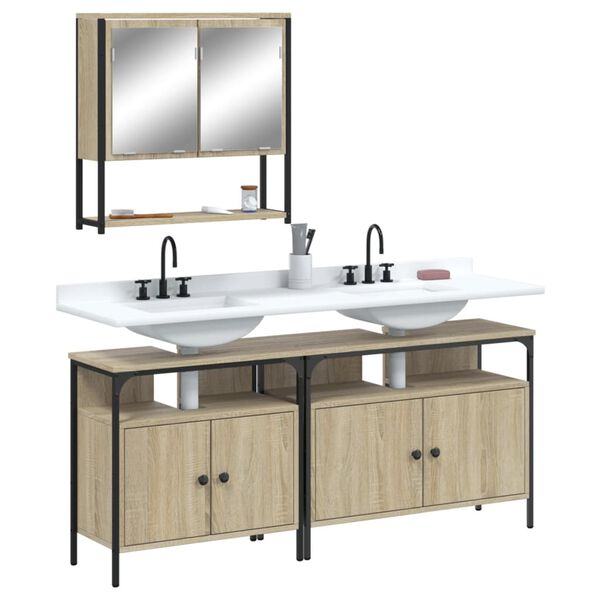 vidaXL Set de muebles de ba&ntilde;o 3 pzas madera contrachapada roble Sonoma