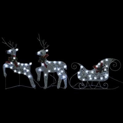 vidaXL Trineo y renos decoración de Navidad de jardín 60 LED plateado