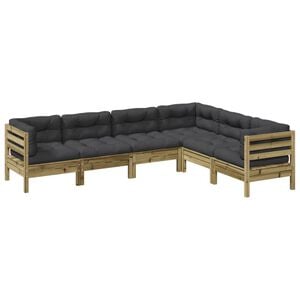 vidaXL Juego de sof&aacute;s jard&iacute;n 6 pzas con cojines madera pino impregnada