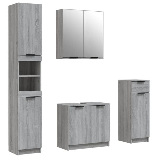 vidaXL Set de armario de ba&ntilde;o 4 pzas madera contrachapada gris sonoma