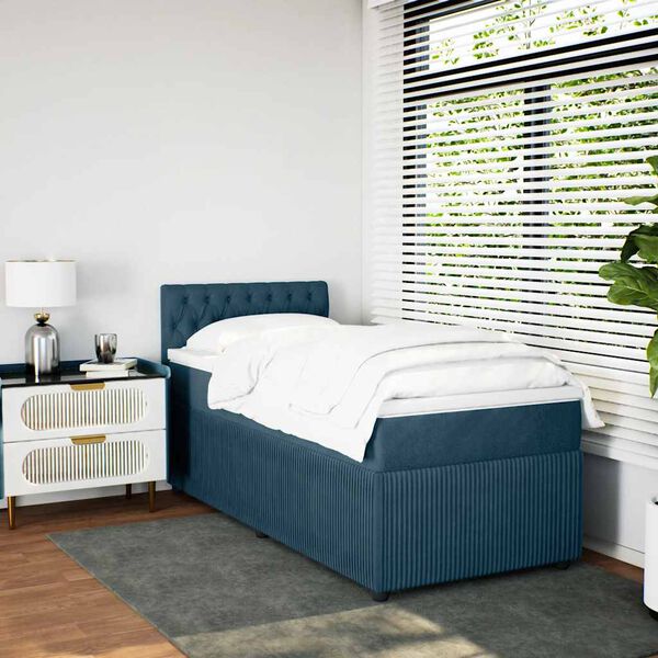 vidaXL Cama box spring con colch&oacute;n terciopelo azul 90x200 cm