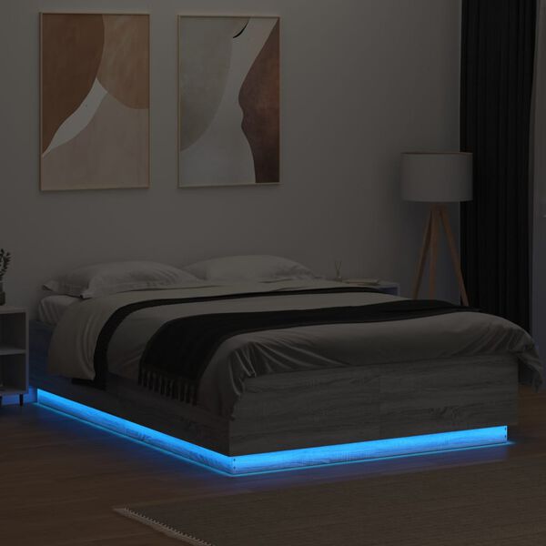 vidaXL Estructura cama con luces LED madera gris Sonoma 120x200 cm