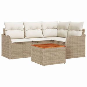 vidaXL Conjunto de sof&aacute;s de jard&iacute;n 5 uds. Beige rat&aacute;n sint&eacute;tico