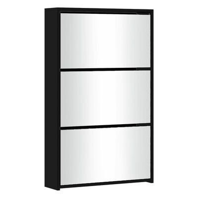 vidaXL Mueble zapatero con espejo 3 niveles negro 63x17x102,5 cm