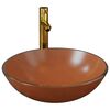 vidaXL Lavabo de ba&ntilde;o grifo y desag&uuml;e de empuje vidrio templado marr&oacute;n
