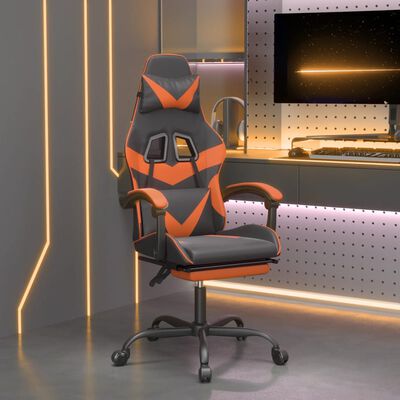 vidaXL Silla gaming giratoria reposapiés cuero sintético negro naranja