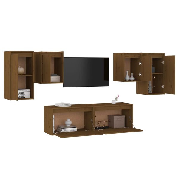 vidaXL Muebles para TV 6 piezas madera maciza de pino marr&oacute;n miel