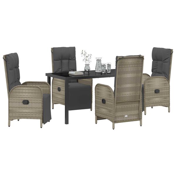 vidaXL Conjunto de Comedor de Jard&iacute;n 5 pcs Gris rat&aacute;n sint&eacute;tico