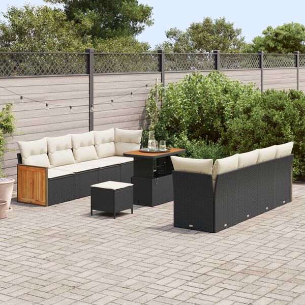 vidaXL Conjunto de sof&aacute;s de jard&iacute;n con coj&iacute;n 11 pcs Negro y crema