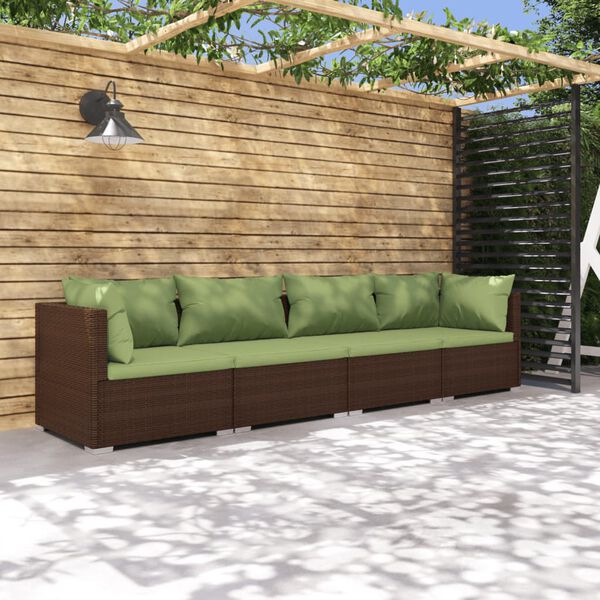 vidaXL Set muebles de jardín 4 piezas y cojines ratán sintético marrón