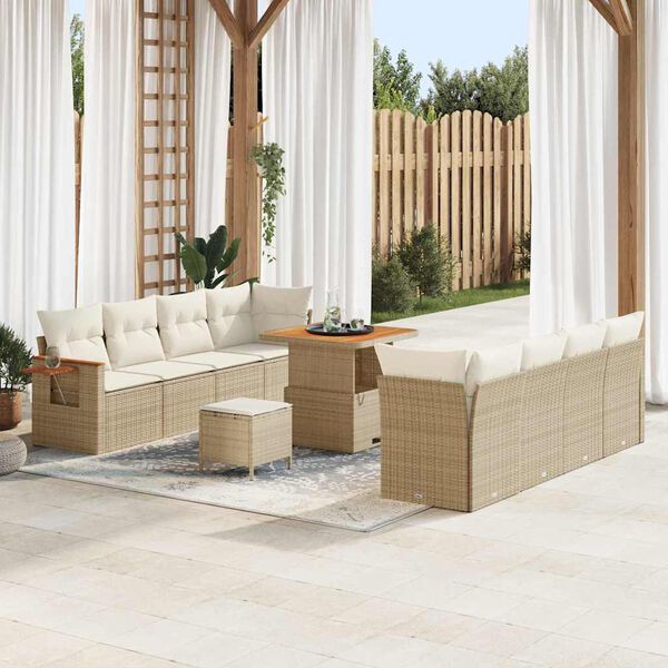 vidaXL Conjunto de sof&aacute;s de jard&iacute;n con coj&iacute;n 11 pcs Beige y Crema