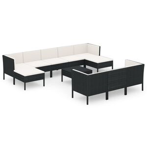 vidaXL Set muebles de jard&iacute;n 11 pzas y cojines rat&aacute;n sint&eacute;tico negro