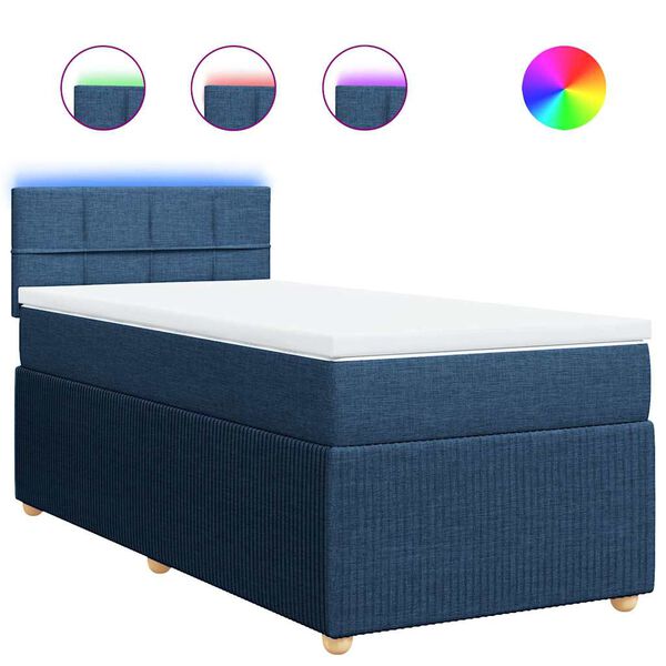 vidaXL Cama box spring con colch&oacute;n tela azul 90x200 cm