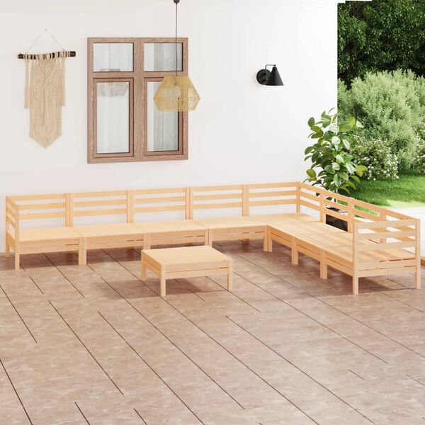 vidaXL Juego de muebles de jard&iacute;n 9 piezas madera maciza de pino