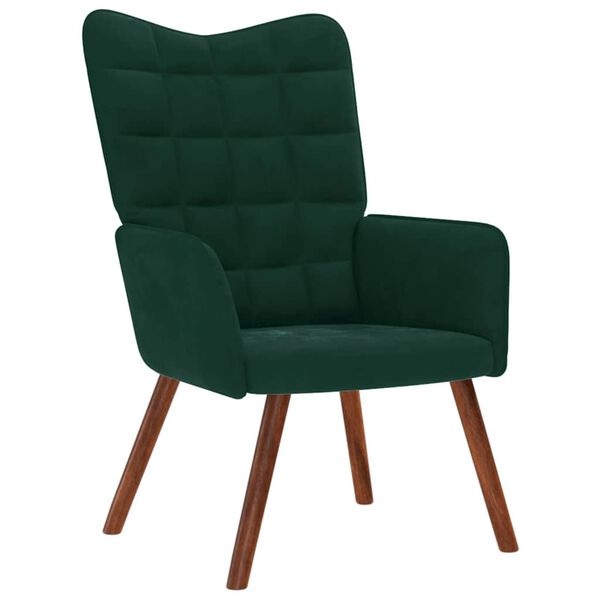 vidaXL Sill&oacute;n relajante con taburete de terciopelo verde oscuro
