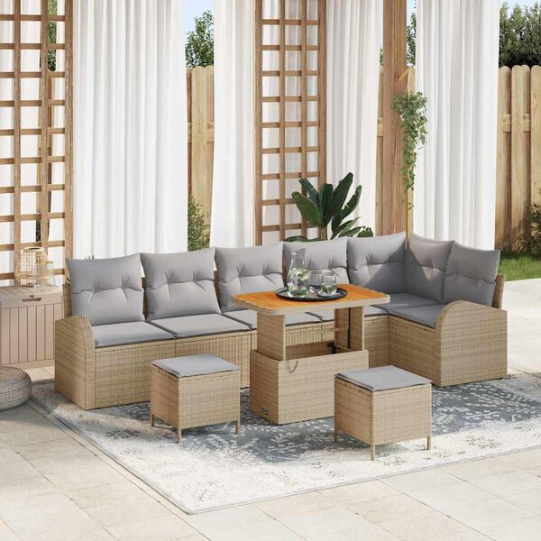 vidaXL Conjunto de sof&aacute; de jard&iacute;n con coj&iacute;n 9 pcs Beige y Gris Claro