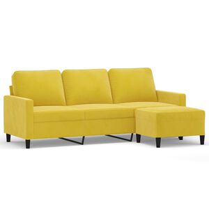 vidaXL Sof&aacute; de 3 plazas con taburete terciopelo amarillo 180 cm