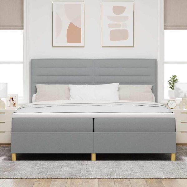 vidaXL Cama Box Spring LED con colch&oacute;n Gris Claro 200 x 200 cm tela