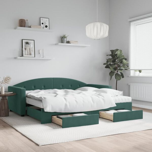 vidaXL Sofá cama nido con cajones terciopelo verde oscuro 90x200 cm