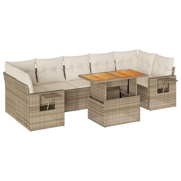 vidaXL Set de sof&aacute;s de jard&iacute;n y cojines 8 piezas rat&aacute;n sint&eacute;tico beige