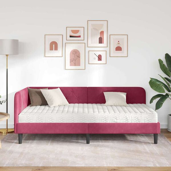 vidaXL Estructura de cama en esquina Rojo vino 90 x 200 cm Terciopelo