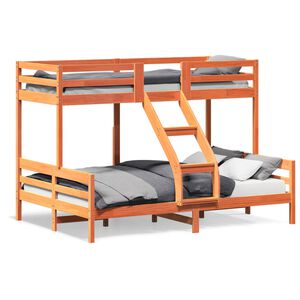 vidaXL Litera de madera maciza de pino marr&oacute;n cera 90x200/140x200 cm