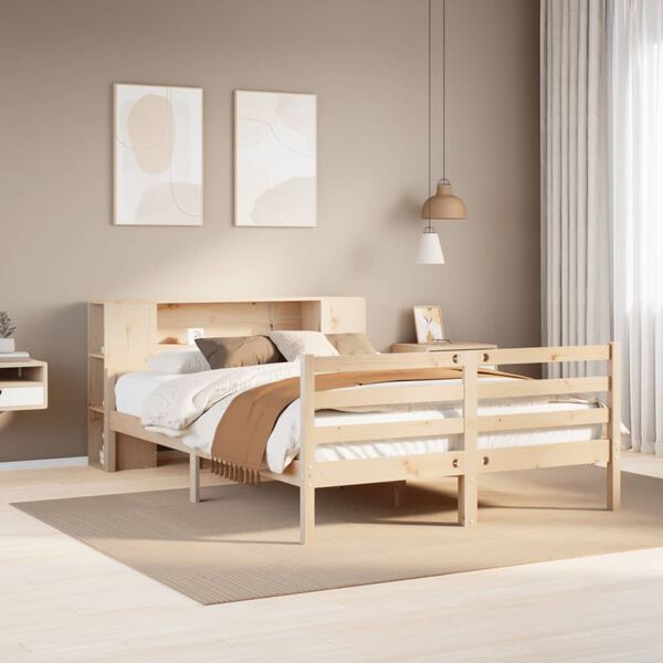 vidaXL Cama con estanter&iacute;a sin colch&oacute;n madera maciza de pino 140x200cm