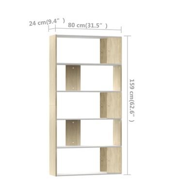 vidaXL Estantería/divisor espacios blanco y roble sonoma 80x24x159 cm