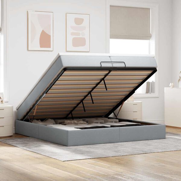 vidaXL Estructura de cama otomana colchones tela gris claro 200x200cm
