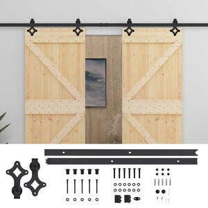 vidaXL Puerta Corredera 2 pcs Natural y negro Madera de Pino Maciza