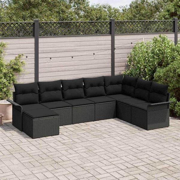 vidaXL Conjunto de sof&aacute; de jard&iacute;n con coj&iacute;n 8 pcs Negro Polirat&aacute;n