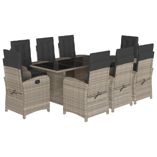 vidaXL Set comedor de jard&iacute;n 9 pzas cojines rat&aacute;n sint&eacute;tico gris claro
