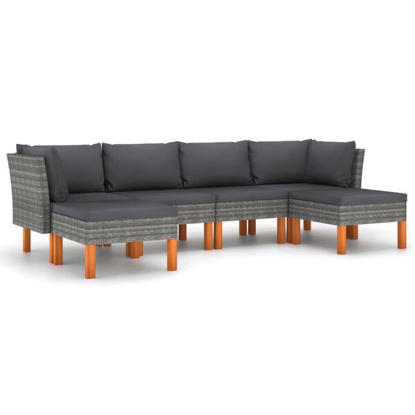 vidaXL Set de muebles de jard&iacute;n 6 pzas y cojines rat&aacute;n sint&eacute;tico gris