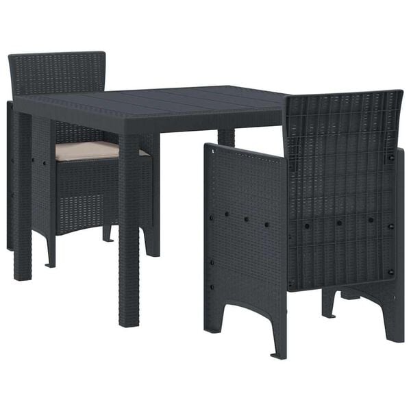 vidaXL Conjunto de Comedor de Jardín 3 pcs Antracita Ratan Polt
