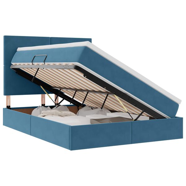 vidaXL Cama con almacenamiento y colch&oacute;n Azul Oscuro 140 x 190 cm