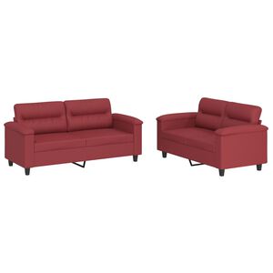 vidaXL Juego de sof&aacute;s con cojines 2 piezas cuero sint&eacute;tico rojo tinto